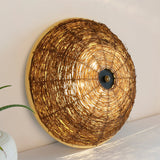 Traditional Rattan Wood Bowl Flush Ceiling Lamp - 3 Bulb Light Fixture 12.5/16.5 Wide