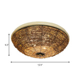 Traditional Rattan Wood Bowl Flush Ceiling Lamp - 3 Bulb Light Fixture 12.5/16.5 Wide