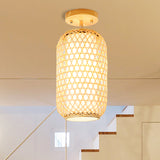 Modernist Bamboo Ceiling Mounted Semi Flush Light Fixture For Living Room - Wood Finish / A