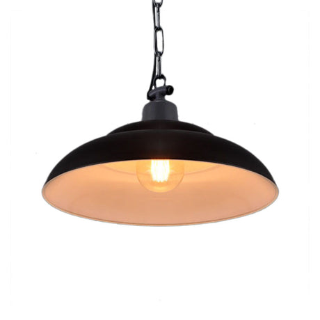 Vintage Style Metallic Hanging Lamp With Chain - Black/Green Bowl Indoor Pendant Light