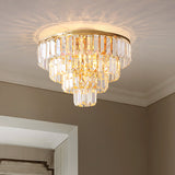 Vintage Crystal Block Flush Mount Lamp - 16/19.5 Dia 5/6 Heads Gold Finish / 16