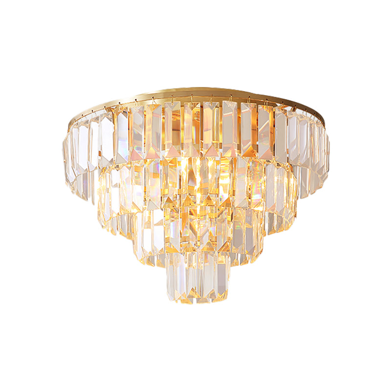 Vintage Crystal Block Flush Mount Lamp - 16/19.5 Dia 5/6 Heads Gold Finish