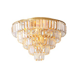 Vintage Crystal Block Flush Mount Lamp - 16/19.5 Dia 5/6 Heads Gold Finish