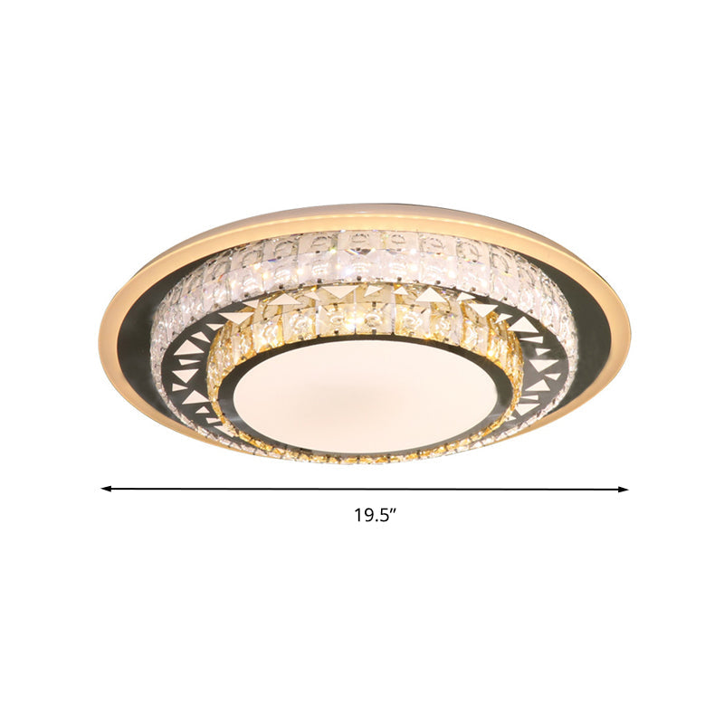 Contemporary Rectangle-Cut Crystal Flush Mount Ceiling Light In White Led