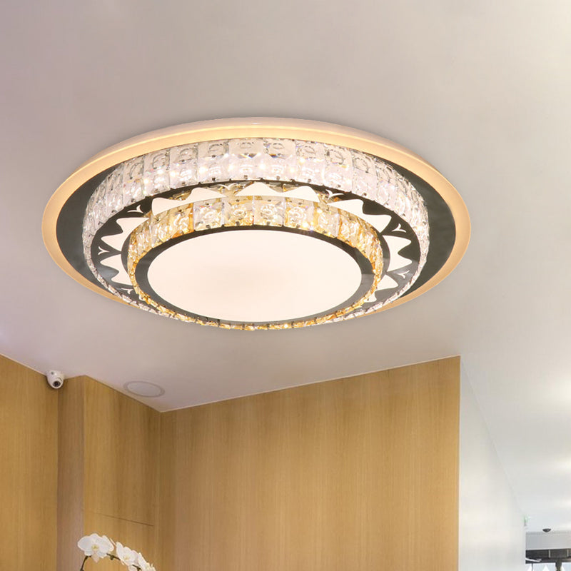 Contemporary Rectangle-Cut Crystal Flush Mount Ceiling Light In White Led