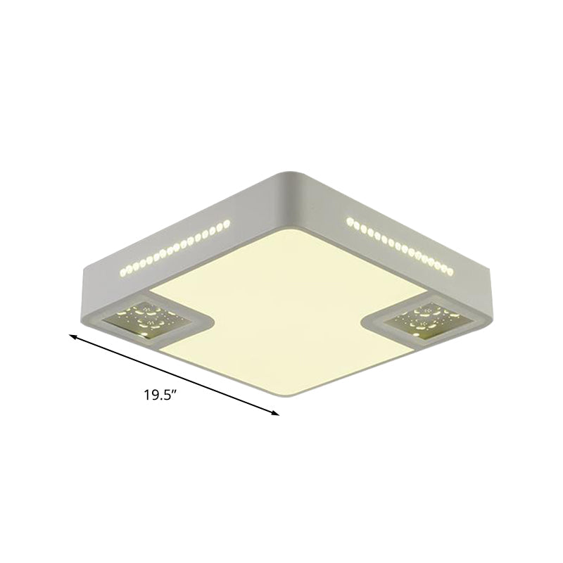 Simple Style White Acrylic Led Ceiling Lamp With Crystal Beaded Accent