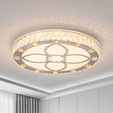 Contemporary Round Flush Mount Led Ceiling Light - White Acrylic Fixture With Crystal Accent