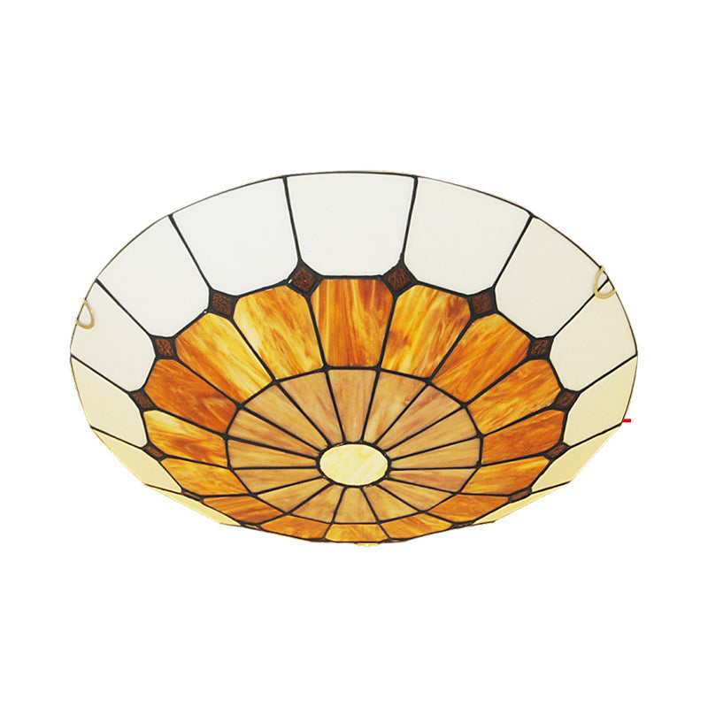 Vintage Stained Glass Flush Mount Ceiling Light Wide Bowl-Shaped Design (12/16) Orange