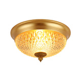 Colonial Lattice Glass Dome Flush Mount Light With 2 Bulbs - Brass Ceiling Lighting Fixture