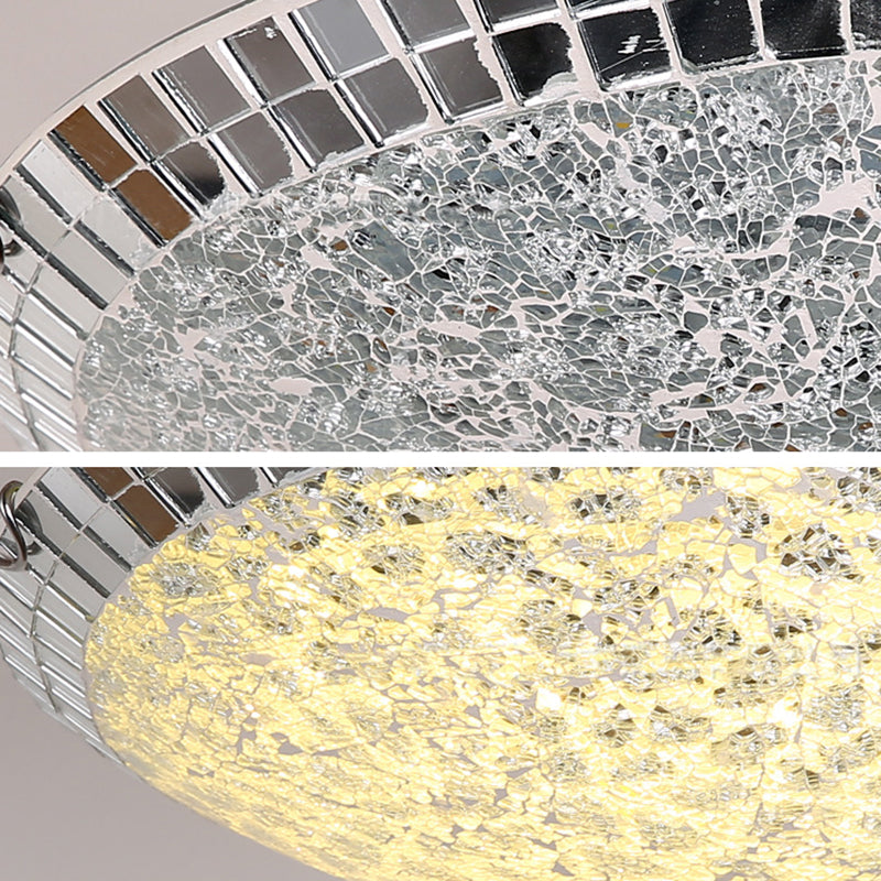 Vintage Stained Glass Flush Mount Ceiling Light - Crackled Bowl Shape 12’/16’ Wide Clear Fixture