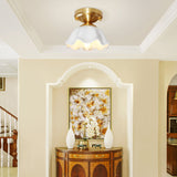 Colonial Style White Glass Ceiling Lamp With Scalloped Fixture For Living Room