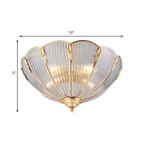 Prismatic Glass Flush Mount Ceiling Light With Colonial Brass Finish - 3-Light Scalloped Design