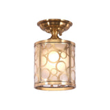 Brass Frosted Glass Ceiling Flush Mount Lamp Colonialist Style For Living Room