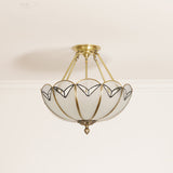 Scallop Flush Mount Ceiling Lighting - Set Of 3 Bulbs With Colonial White Finish And Satin Opal