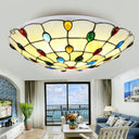 Vintage Stained Glass Flush Mount Ceiling Light - Beige Bowl Multiple Sizes Ideal For Living Room /
