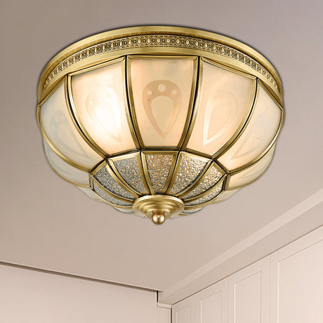 12/16 Dome Flush Mount Light With Colonial Opal Frosted Glass Brass Finish 2/3 Bulbs - Bedroom