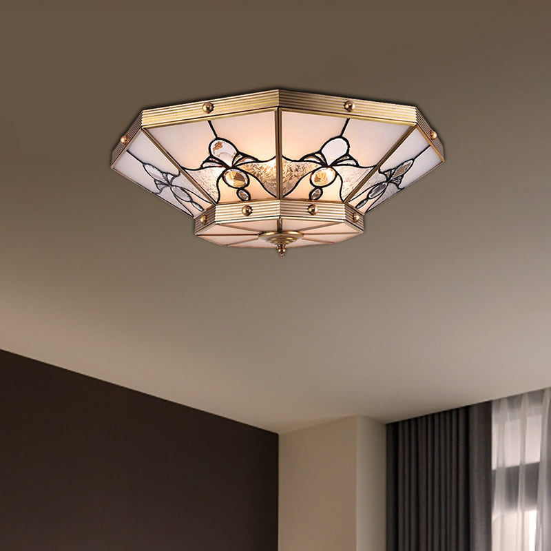 Brass Conical Flush Mount Lamp With Frosted Glass For Bedroom - 4 Heads 16/19.5 Size Gold / 16