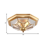 Colonial Brass Seeded Glass Flush Light Fixture For Bedroom - 3-Bulb Ceiling Mount