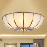 Colonial Sandblasted Glass Brass Flush Mount Lamp With Multiple Heads For Living Room Ceiling
