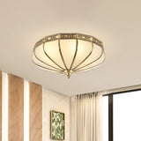 Colonial Sandblasted Glass Brass Flush Mount Lamp With Multiple Heads For Living Room Ceiling