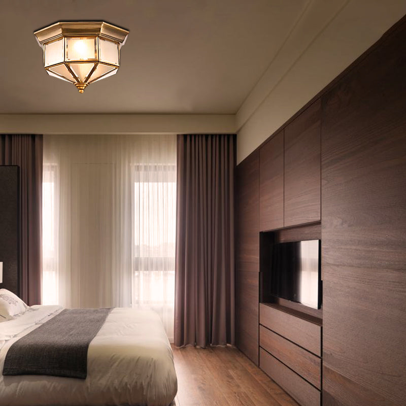 Brass Flush Mount Fixture With Curved Frosted Glass For Bedroom - 2 Lights
