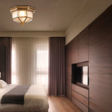 Brass Flush Mount Fixture With Curved Frosted Glass For Bedroom - 2 Lights