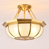 Colonial Oval Ceiling Light Fixture With Cream Glass And Brass Semi-Mount Lighting - Ideal For