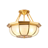 Colonial Oval Ceiling Light Fixture With Cream Glass And Brass Semi-Mount Lighting - Ideal For