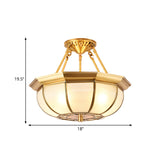 Colonial Oval Ceiling Light Fixture With Cream Glass And Brass Semi-Mount Lighting - Ideal For