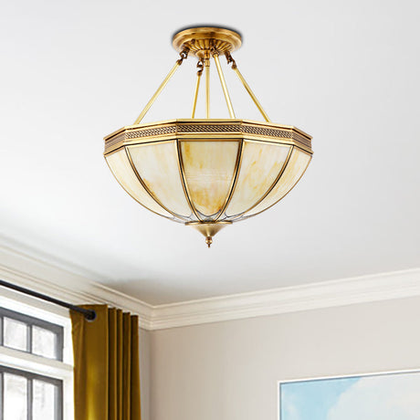 Colonial Brass Semi Flush Ceiling Light With Sandblasted Glass Bowl - 14/18 For Living Room / 14