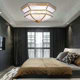 Brass Scalloped Ceiling Mounted Light With White Glass Shades - 3/4 Head Flush Mount Lamp For Living