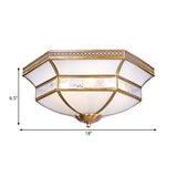 Brass Scalloped Ceiling Mounted Light With White Glass Shades - 3/4 Head Flush Mount Lamp For Living