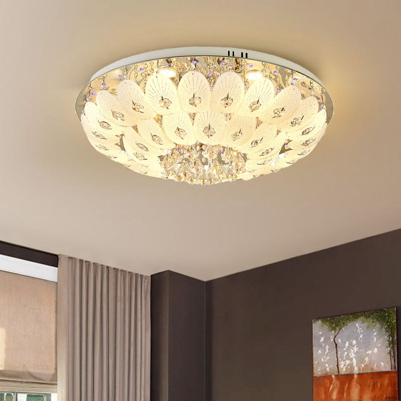 Contemporary Crystal Ceiling Light Fixture - Domed Flush Mount 7/13 Heads 23.5/31.5 Wide White /