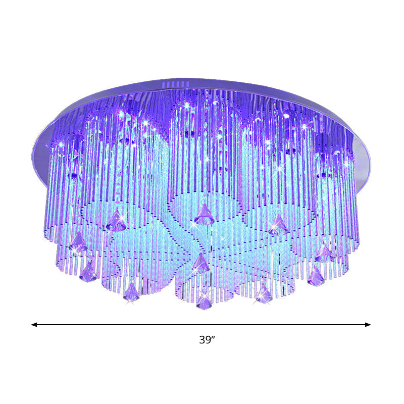 Modern Crystal Flushmount Ceiling Light Fixture With Stainless-Steel Mounting - 4/8/15 Heads