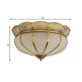 Colonial Glass Dome Ceiling Light With 5 Brass Heads For Bedroom Flush Mount