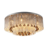 Contemporary Crystal Flush Light Fixture - Round Nickel Ceiling Mount For Living Room (9/12/18