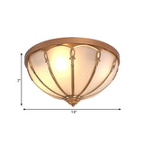 Opaline Glass Colonial Ceiling Mounted Fixture For Bedroom - Flush Mount Lamp In Brass With 3/4