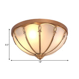 Opaline Glass Colonial Ceiling Mounted Fixture For Bedroom - Flush Mount Lamp In Brass With 3/4
