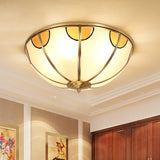 Sandblasted Glass Dome Colonial Brass Ceiling Light - 3-Light Flush Mount For Living Room