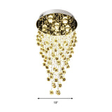 Cascade Flushmount Crystal Ceiling Light Fixture - Contemporary Faceted Design (6 Heads) Nickel