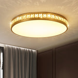 Modern Crystal Gold Led Circle Flush Light Ceiling Fixture In 14/18/21.5 Width Warm/White/Natural