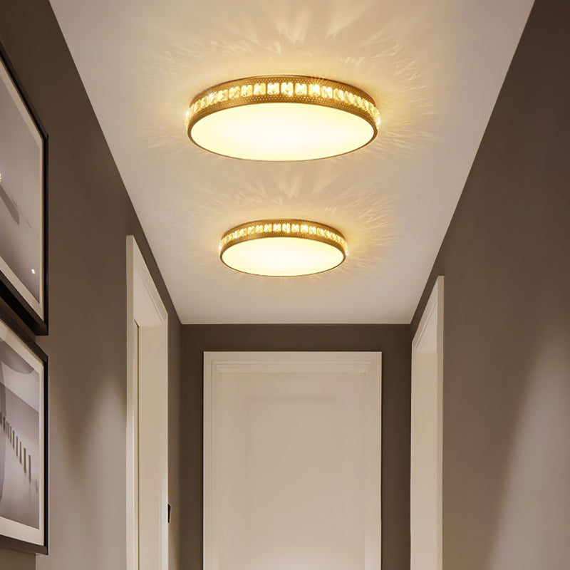 Modern Crystal Gold Led Circle Flush Light Ceiling Fixture In 14/18/21.5 Width Warm/White/Natural