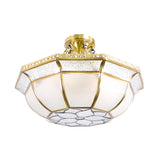 Brass Semi Flush Ceiling Light With Opal Blown Glass Dome - 4 Lights Colonial Design Ideal For