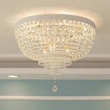 Minimalist Clear Crystal Beaded Flushmount Lighting - Wide 1-Light Ceiling Fixture For Living Room
