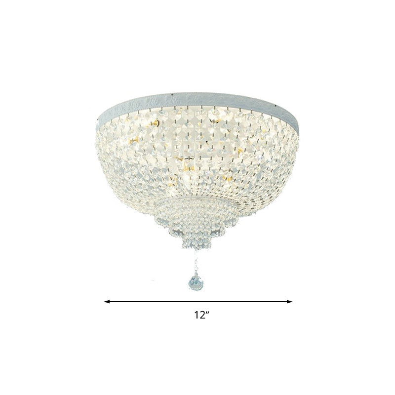 Minimalist Clear Crystal Beaded Flushmount Lighting - Wide 1-Light Ceiling Fixture For Living Room