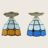 Vintage Stained Glass Dome Ceiling Light Fixture In Orange/Blue For Hallway