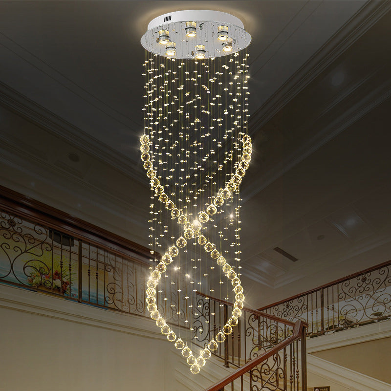 Modern Style 6-Light Nickel Flushmount Crystal Flush Ceiling Light For Corridor - Spiral Design