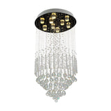 Clear Crystal Conical Flush Mount With 9 Lights - Minimalist White Light For Living Room