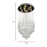 Clear Crystal Conical Flush Mount With 9 Lights - Minimalist White Light For Living Room