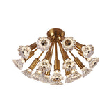 Sputnik Crystal Semi Mount Lighting - Minimalist Brass Flush Light